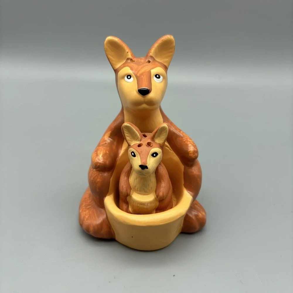 Vintage Kangaroo and Joey Salt & Pepper Shakers w/ Stoppers Collectable Vtg Gift